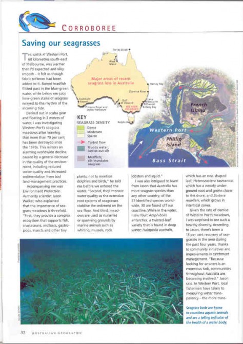 National Geographic, seagrass, Westernport,Study, paper, map 
